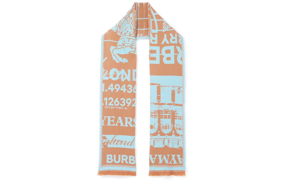 Burberry Wool Knit Scarves Women's Light Orange/Blue