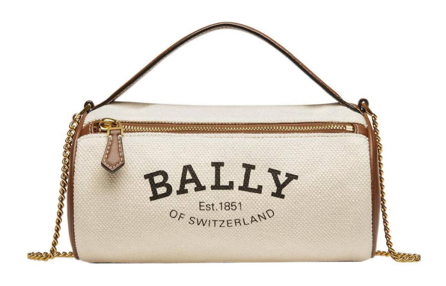 BALLY Fabric With Cow Leather Bucket Bag, Shoulder Bag, Crossbody Bag, Handbag Small Women's Beige