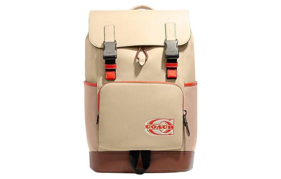 COACH COACH Track Cow Leather With Fabric Backpack Regular Men's Beige Brown