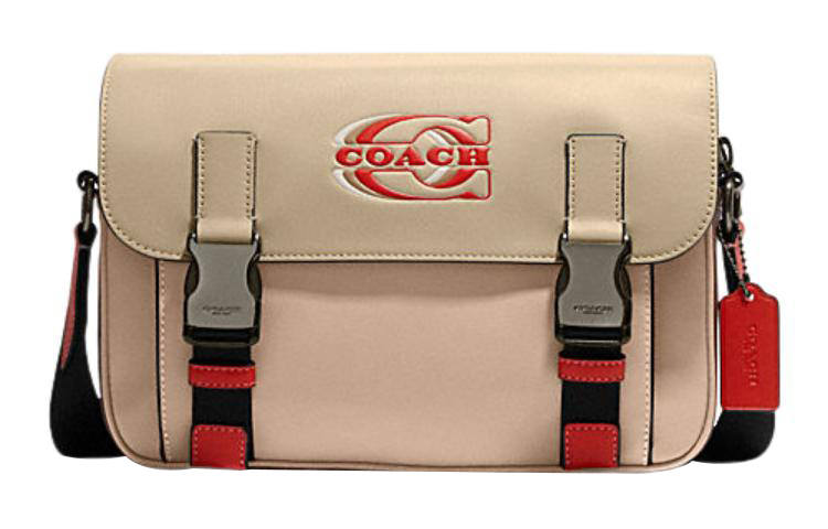 COACH Track Cow Leather Shoulder Bag, Crossbody Bag Regular Men's Beige