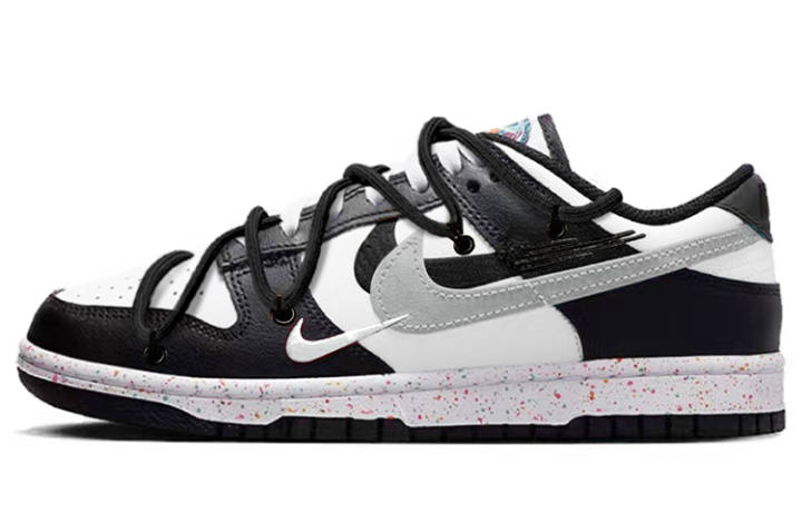 Nike Nike Dunk Low Multi Color Swoosh Low top Skateboard Shoes Women's Black White Gray