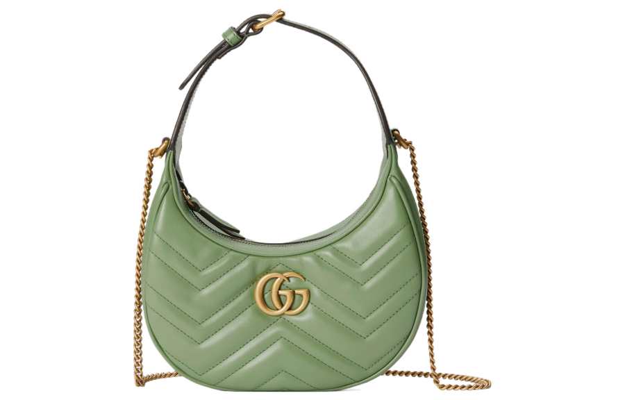GUCCI GG Marmont Leather Handbag, Shoulder Bag Women's Gray Green