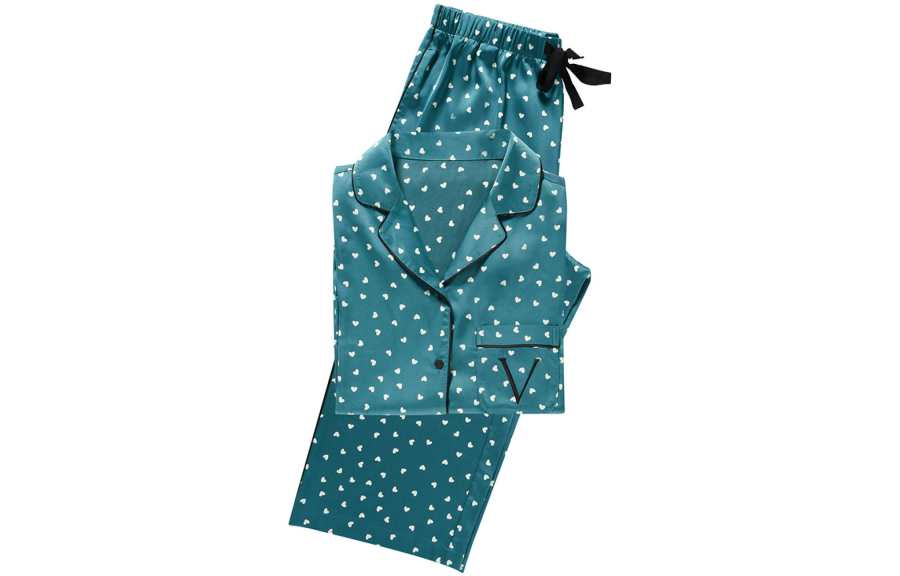 Victoria's Secret Pajama Set Refined Silky Skin Friendly Women's Green Heart Print