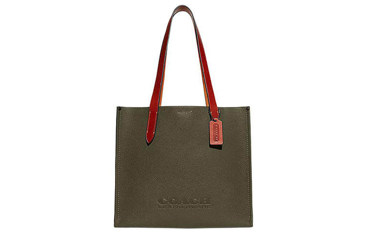 COACH Cow Leather Tote Bag, Shopping Bag, Shoulder Bag, Handbag Large Men's Dark Green