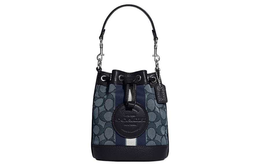 COACH Dempsey Fabric With Cow Leather Bucket Bag, Handbag, Shoulder Bag, Crossbody Bag Small Women's Midnight Blue