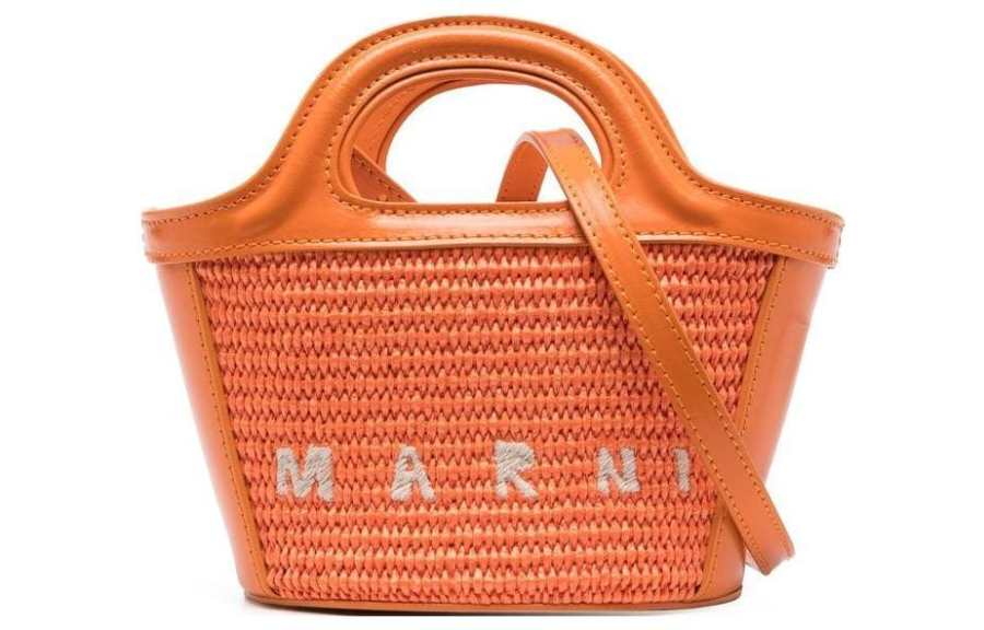 MARNI TROPICALIA Cotton With Cow Leather Shoulder Bag, Crossbody Bag, Handbag Mini Women's Orange