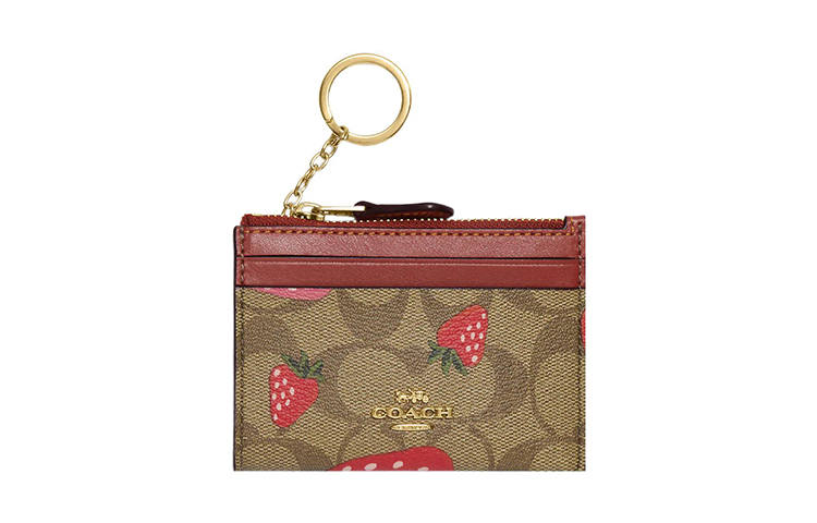 COACH Skinny Wallet Canvas With Leather Wallet, Card Holder Mini Women's Brown & Red