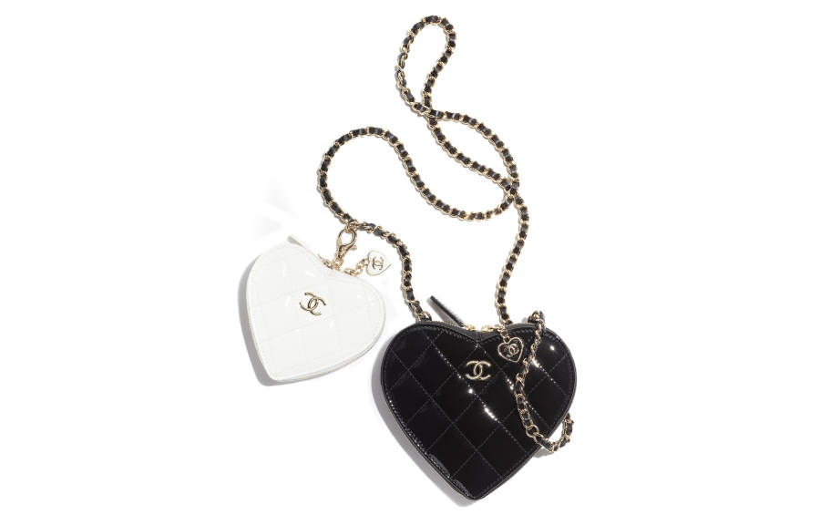 CHANEL Patent Leather Calfskin One Shoulder Crossbody Clutch Women's Black/White