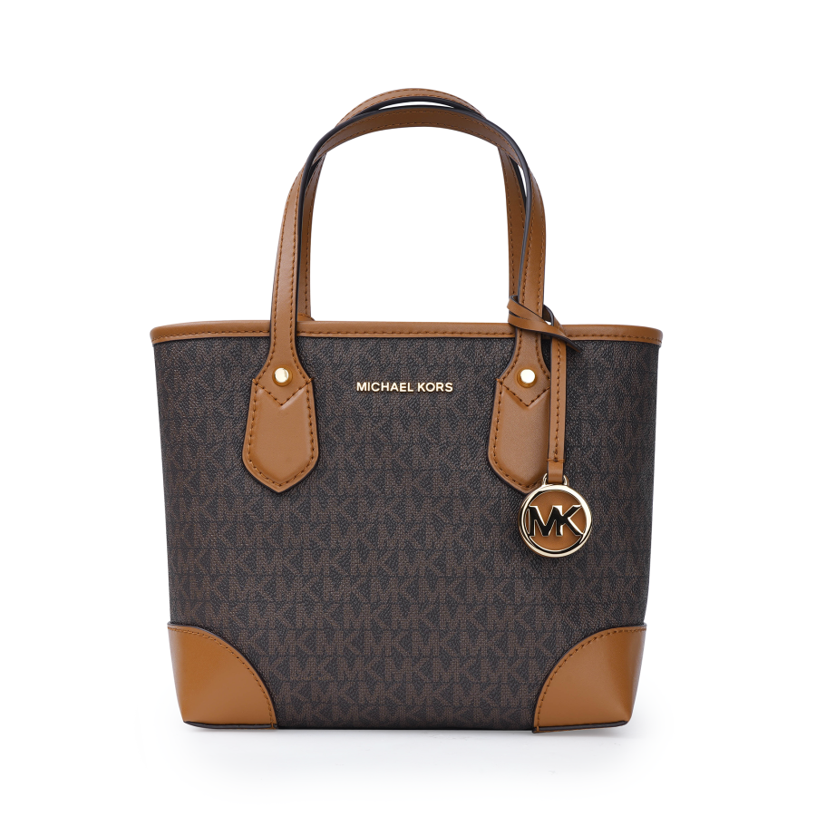 MICHAEL KORS Eva Cow Leather Tote Bag, Shopping Bag, Shoulder Bag, Handbag Mini Women's Dark Brown