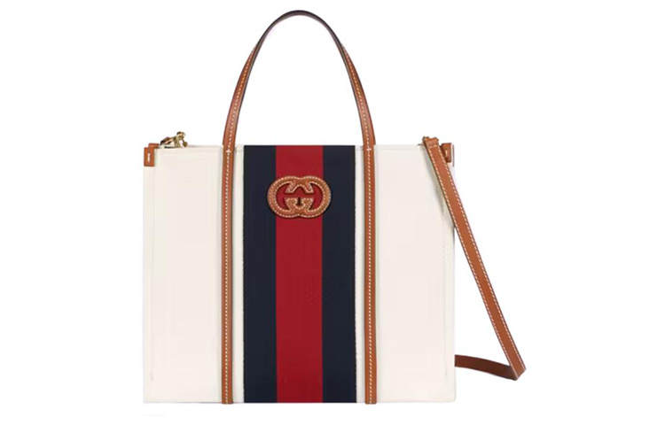 GUCCI Cotton Canvas With Leather Tote Bag, Shopping Bag, Canvas Bag, Shoulder Bag, Crossbody Bag, Handbag Medium Men's