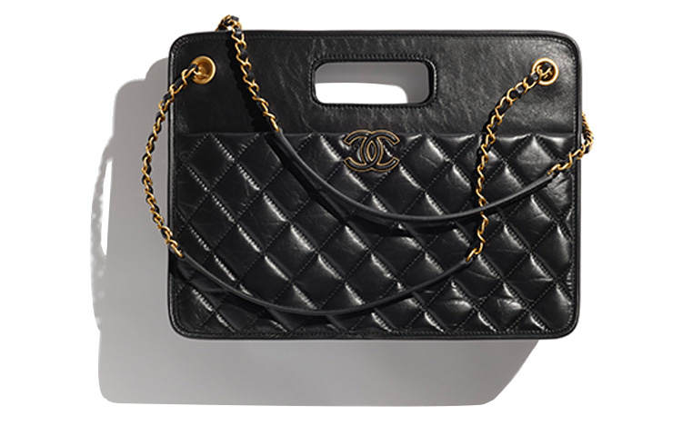 CHANEL Distressed Calfskin Shoulder Bag, Crossbody Bag, Handbag, Briefcase Large Women's Black