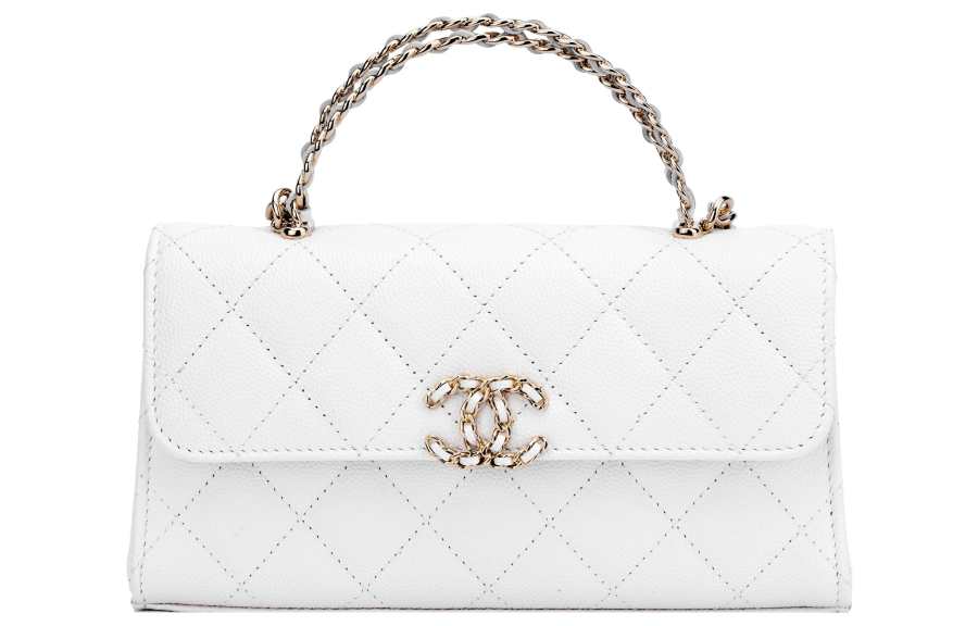 CHANEL Shiny Grain Calfskin Shoulder Bag, Crossbody Bag, Handbag Women's White