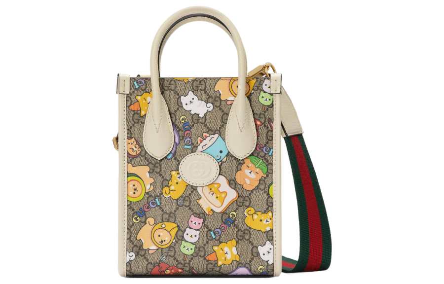 GUCCI Ophidia Canvas With Leather Tote Bag, Shopping Bag, Shoulder Bag, Handbag Mini Men's