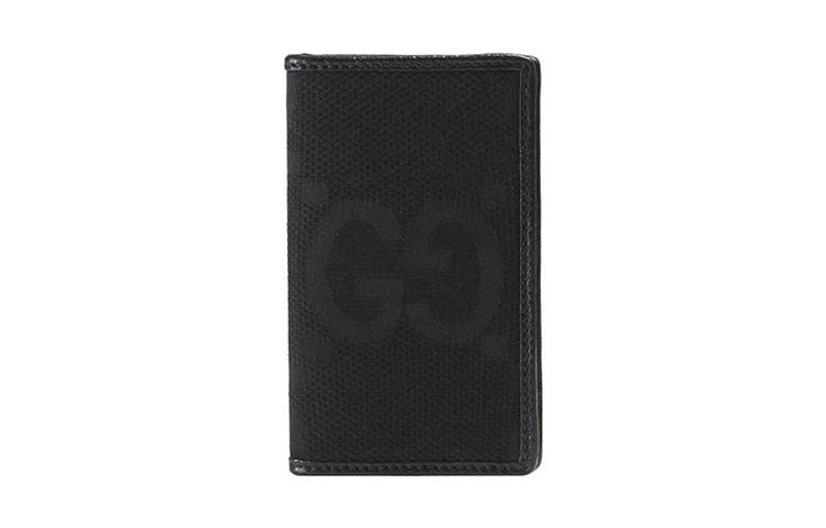 GUCCI Solid Color Canvas With Leather Trim Canvas Bag Card Holder Large Men's Black
