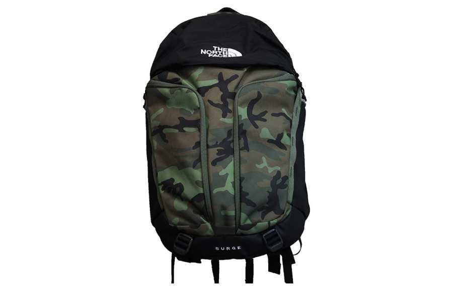 THE NORTH FACE 31L Backpack Double Shoulder Outdoor Bag Recycled Polyester Black Camouflage Unisex