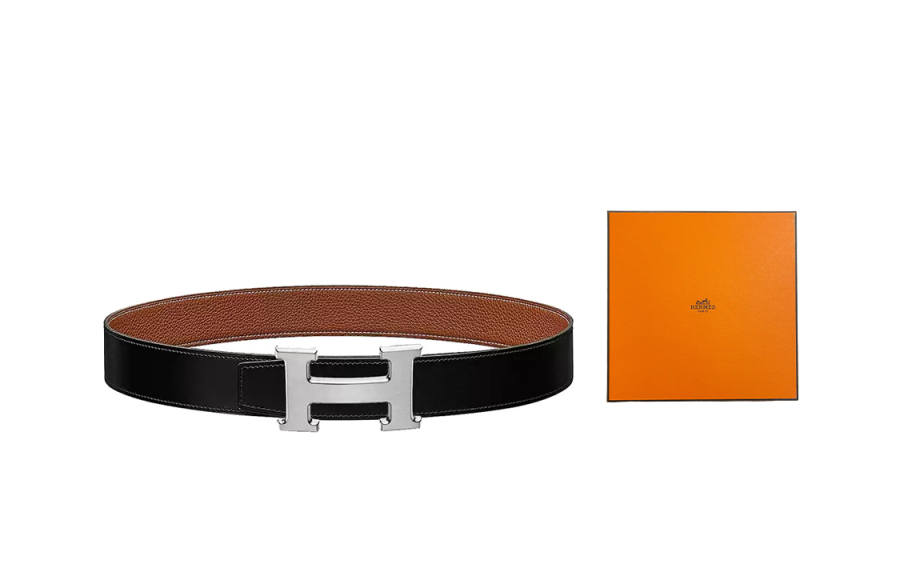 HERMES HERMES Constance Cow Leather Belts Men's Black Brown Width 3.2cm