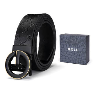 GOLF Cow Split Leather Automatic Buckle Belt Men's Black/Black Gold 3.5cm