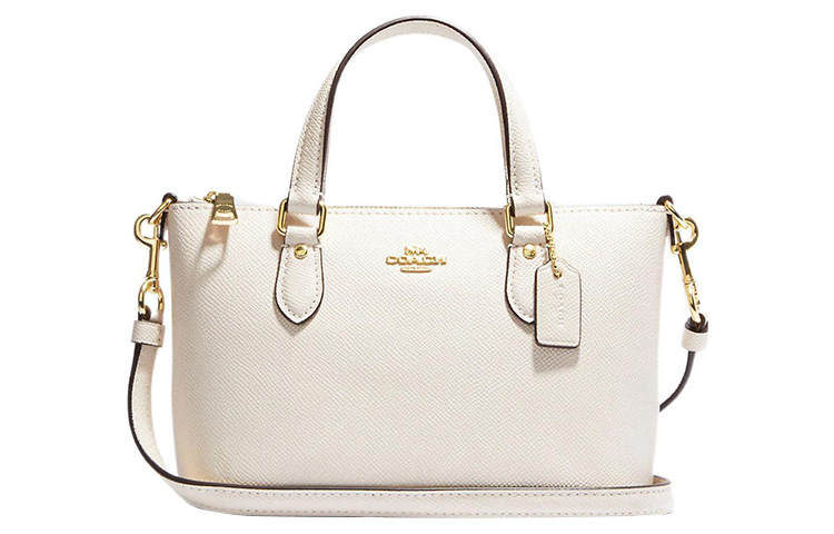 COACH Cross Grain Leather Handbag, Shoulder Bag, Crossbody Bag Mini Women's Milk White