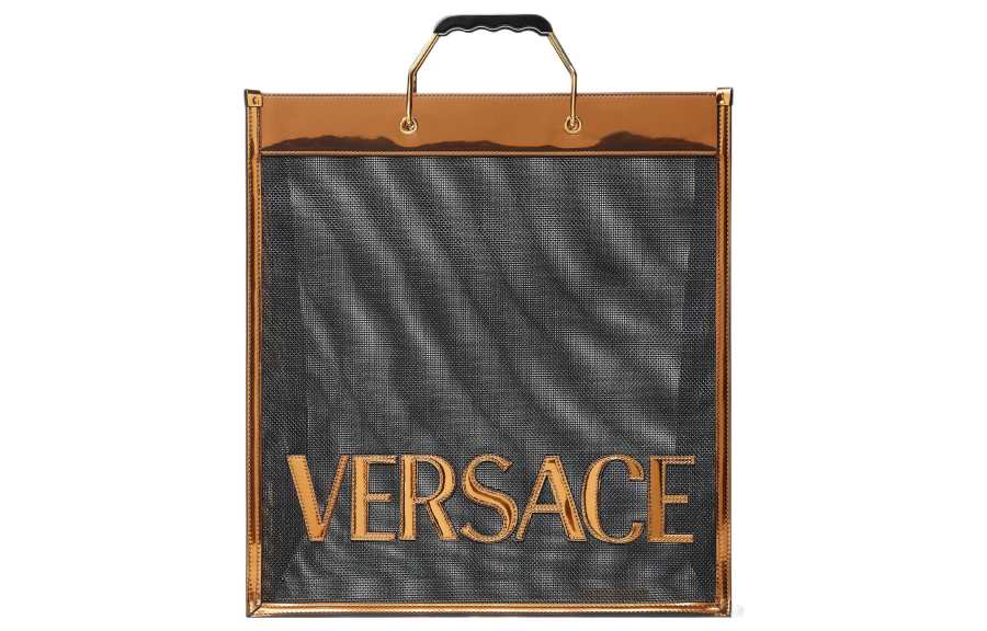 VERSACE Polyester Tote Bag, Shopping Bag, Handbag Regular Men's Brown/Black