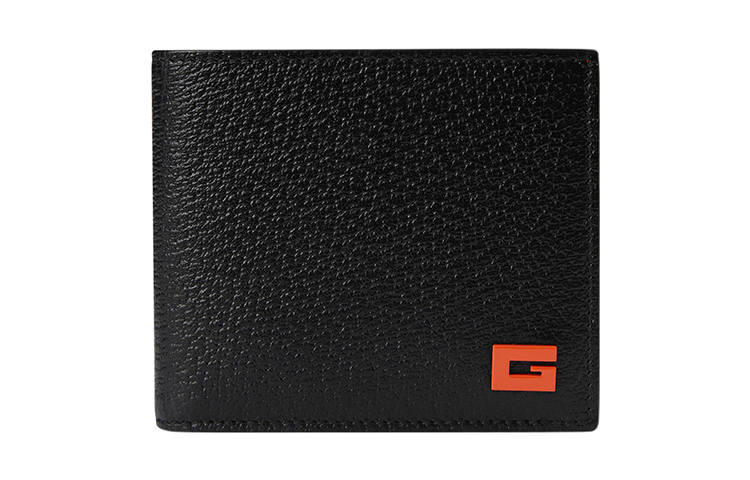 GUCCI Leather Card Holder Men's Black/Orange