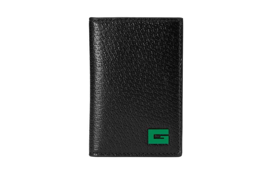 GUCCI Leather Card Holder Men's Black/Green