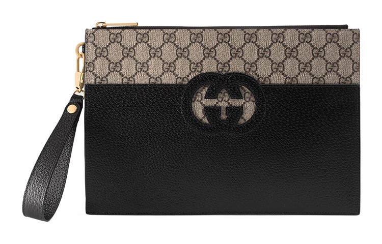 GUCCI Canvas With Leather Clutch Men's Black