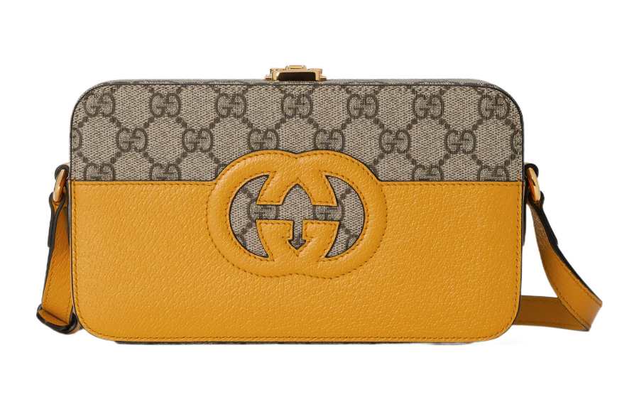 GUCCI Canvas With Leather Shoulder Bag, Crossbody Bag, Handbag Men's Yellow/Ebony
