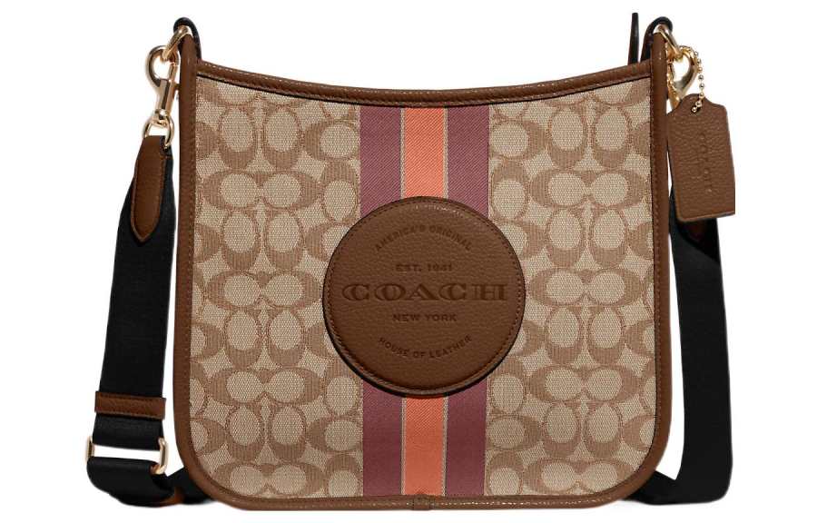 COACH Dempsey Fabric With Cow Leather Shoulder Bag, Crossbody Bag Large Women's Khaki