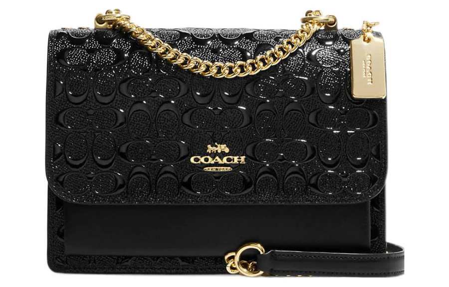 COACH Klare Patent Leather With Leather Messenger Bag, Shoulder Bag, Crossbody Bag Women's Black