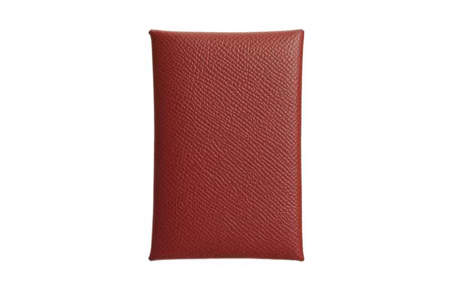 HERMES Calvi Epsom Calfskin Card Holder Women's Venice Dark Red