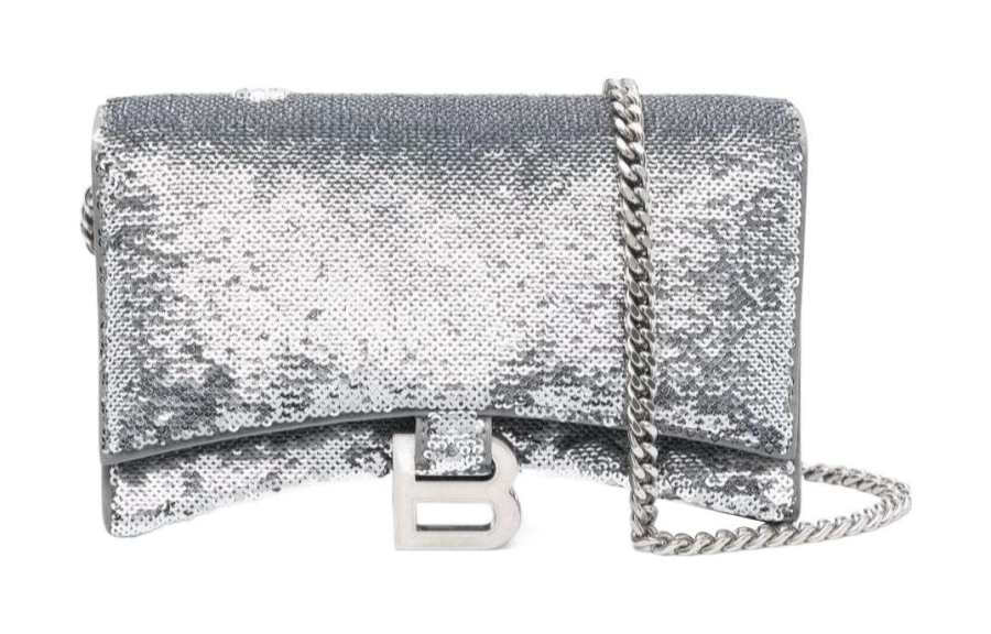 Balenciaga Hourglass Sheepskin Hourglass Bag, One Shoulder, Crossbody Bag, Chain Wallet Women's Silver