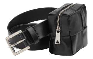 Bottega Veneta Cow Leather Belts Women's Black Width 3cm