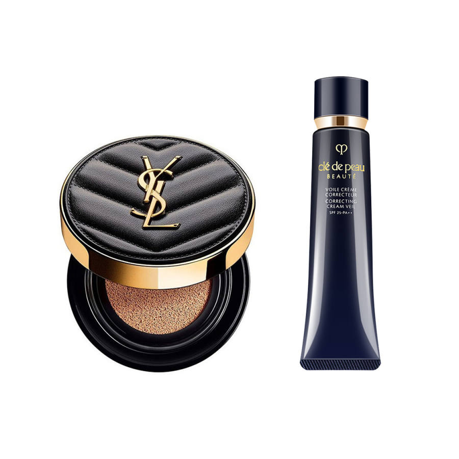 SAINT LAURENT Primer Air Cushion Makeup Sets Natural Adherent Black Leather Air Cushion 1 4g+CPB Long Tube Primer 37ml