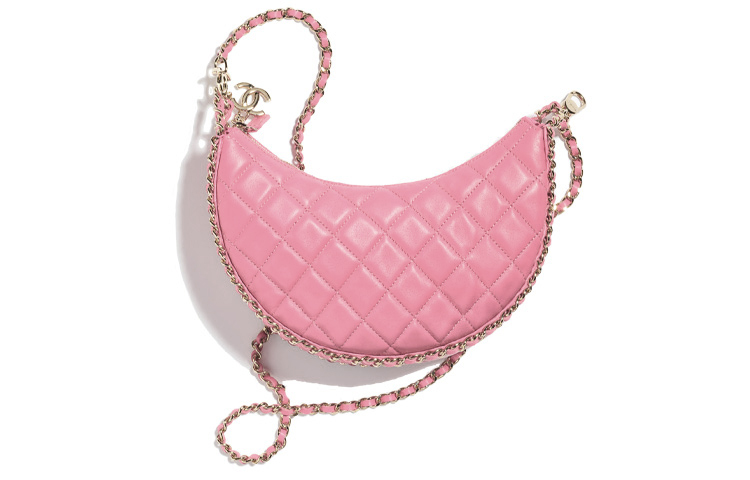 CHANEL Lambskin Crescent Bag, Dumpling Bag, Hobo Bag, Crossbody Bag, Shoulder Bag Small Women's Pink