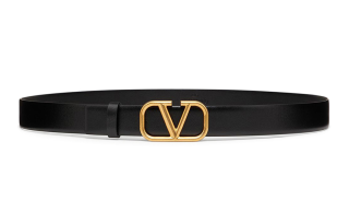 Valentino Minimalist Style Cow Leather Belts Women's Black Width 3cm