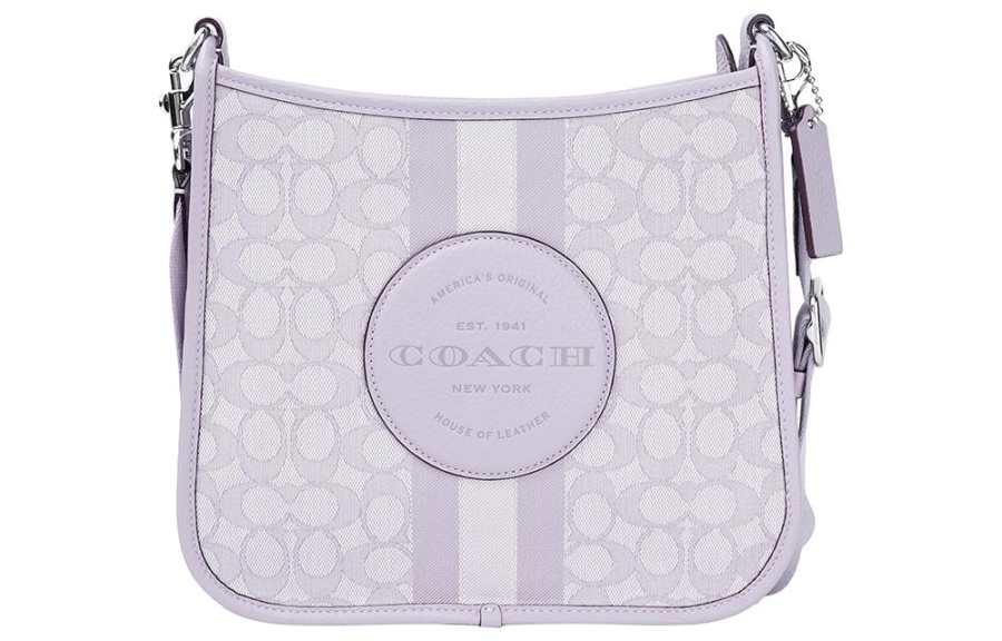 COACH Dempsey Jacquard Fabric With Cow Leather Shoulder Bag, Crossbody Bag Medium Women's Lilac Purple