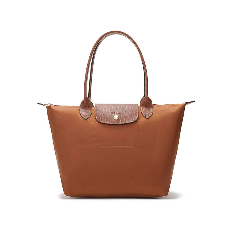 LONGCHAMP Le Pliage Canvas With Leather Trim Shopping Bag, Dumpling Bag, Handbag, Shoulder Bag Medium Women's Brandy
