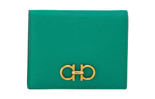 FERRAGAMO Gancini Hammered Texture Calfskin Wallet Women's Green