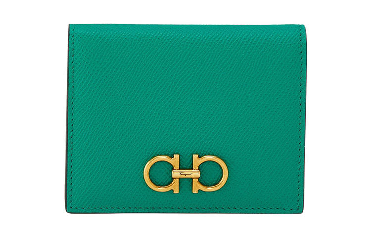 Ferragamo FERRAGAMO Gancini Hammered Texture Calfskin Wallet Women's Green