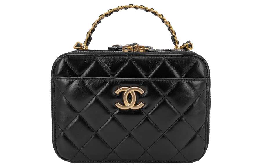 CHANEL Shiny Cow Leather Box Bag, Shoulder Bag, Crossbody Bag, Handbag, Makeup Bag Large Women's Black
