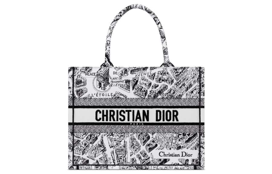 DIOR BookTote Embroidery Tote Bag, Shopping Bag, Handbag Medium Women's White/Black