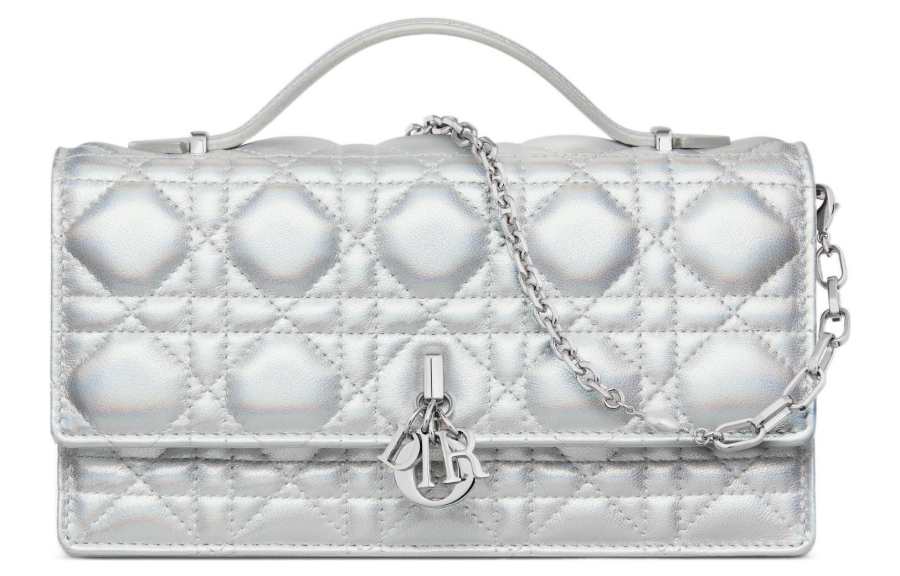 DIOR DIOR My Dior Sheepskin Shoulder Bag, Crossbody Bag, Handbag Mini Women's Fluorescent Silver