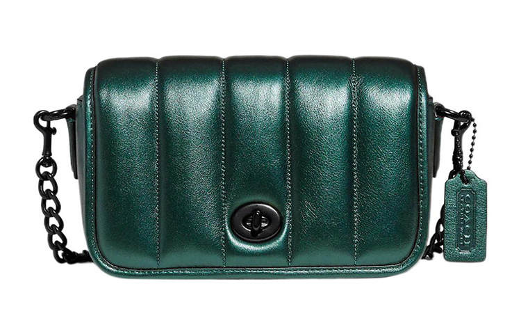 COACH Dinky Cow Leather Chain Bag, Portable Crossbody Bag, Shoulder Bag Small Women's Dark Green