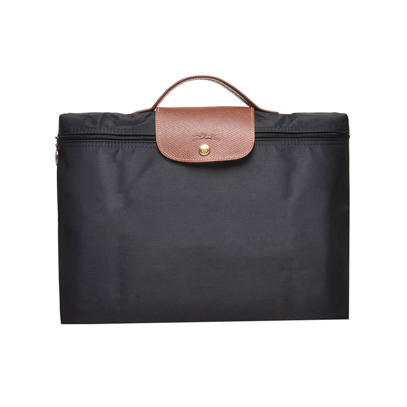 LONGCHAMP Le Pliage Canvas With Leather Trim Briefcase Handbag Clutch Small Women's Black