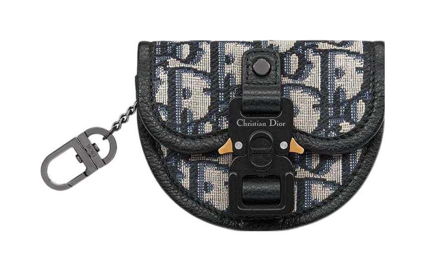 DIOR Oblique Printed Fabric Clutch Coin Purse Men's Beige & Black