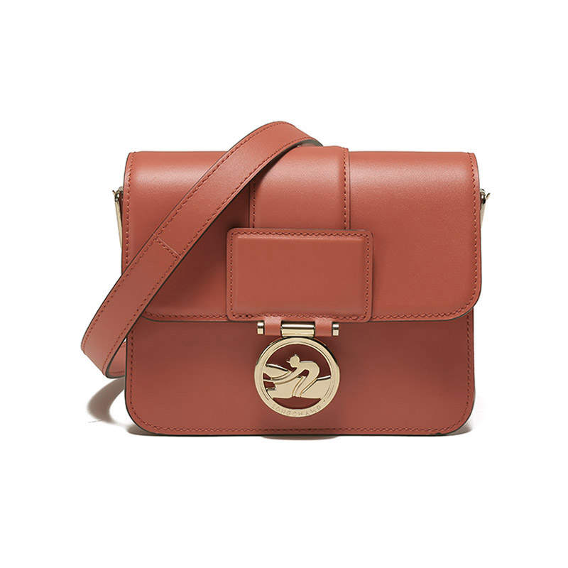 LONGCHAMP Box Trot Calfskin Small Square Bag, Shoulder Bag, Crossbody Bag Small Women's Orange