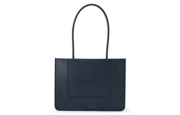 CHARLES&KEITH Embossed Leather Tote Bag, Shopping Bag, Shoulder Bag Women's Cream Milk White/Navy Blue/Orange