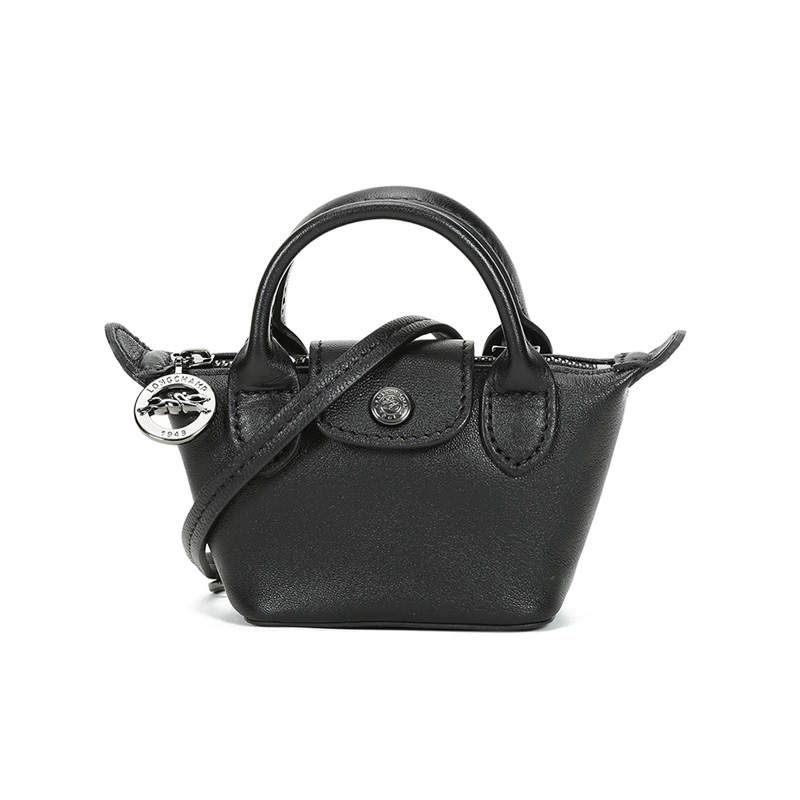 LONGCHAMP Le Pliage Cuir Sheepskin Dumpling Bag, Crossbody Bag, Shoulder Bag Mini Women's Black