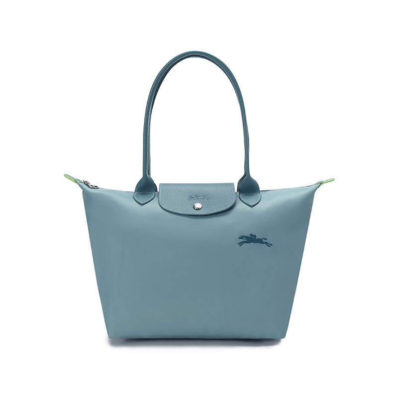 LONGCHAMP Le Pliage Green Recycled Canvas With Leather Trim Dumpling Bag Handbag, Shoulder Bag Women's Lake Blue