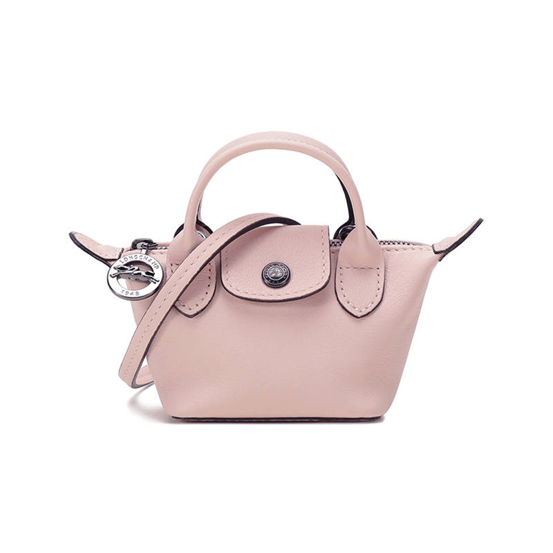 LONGCHAMP Le Pliage Cuir Sheepskin Dumpling Bag, Portable Crossbody Bag, Shoulder Bag Mini Women's Light Pink